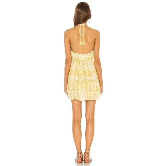 MAJORELLE Baker Mini Dress Yellow Tie Dye Tassel Summer - Picture 3 of 7